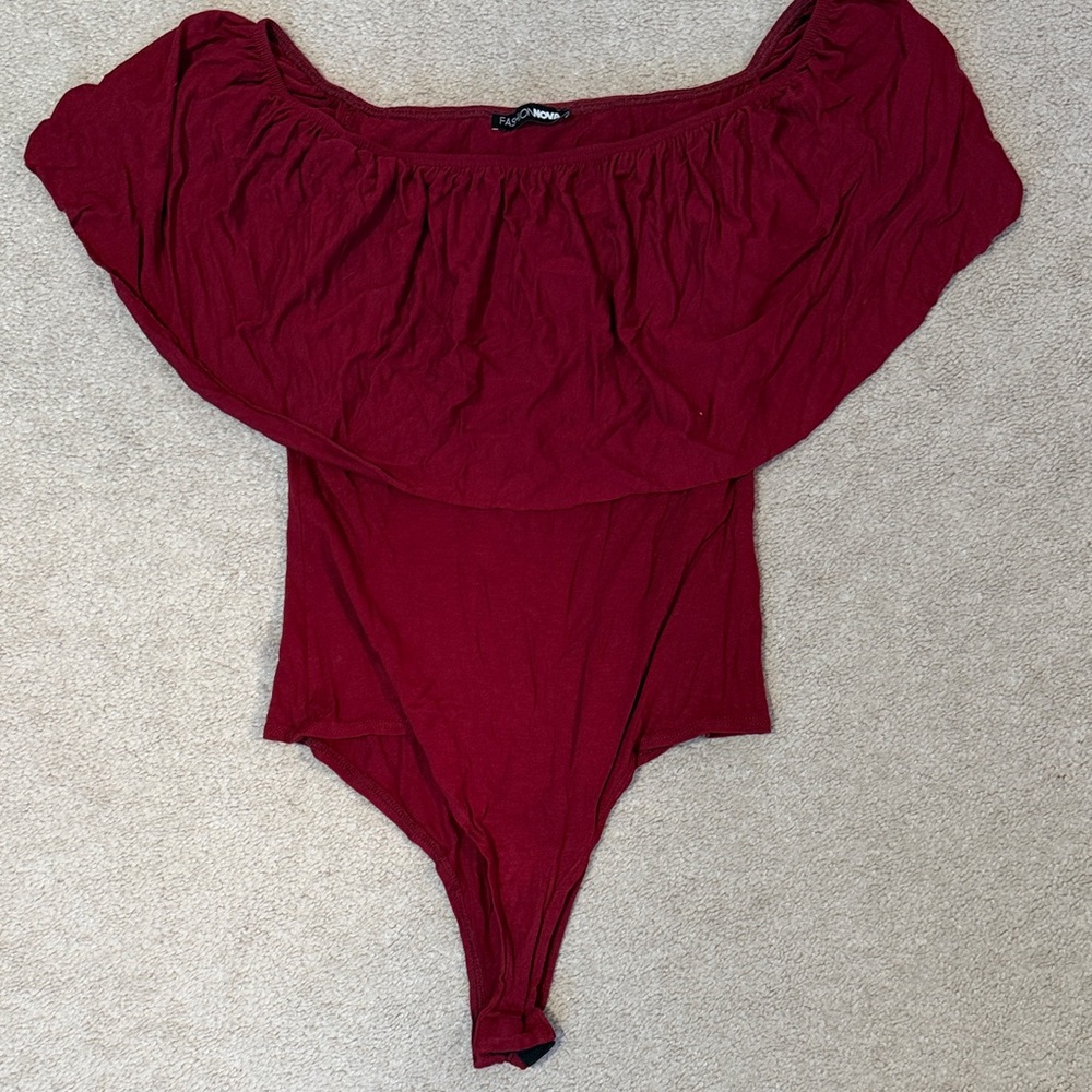 Red Off-Shoulder Bodysuit from Fashion Nova